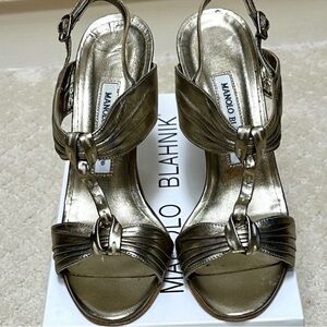 Manolo Blahnik Metallic Gold Sandals